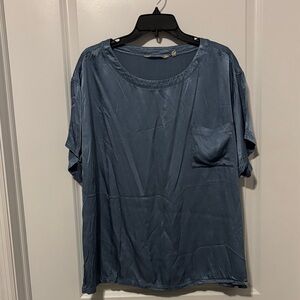 Blue Satin T-Shirt with Pocket